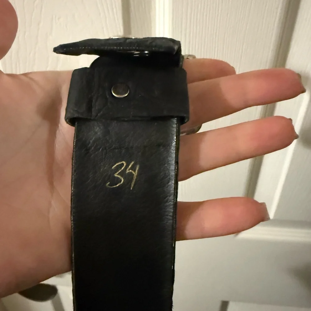 Kippys Black Studded Leather Belt with Crystal Accents